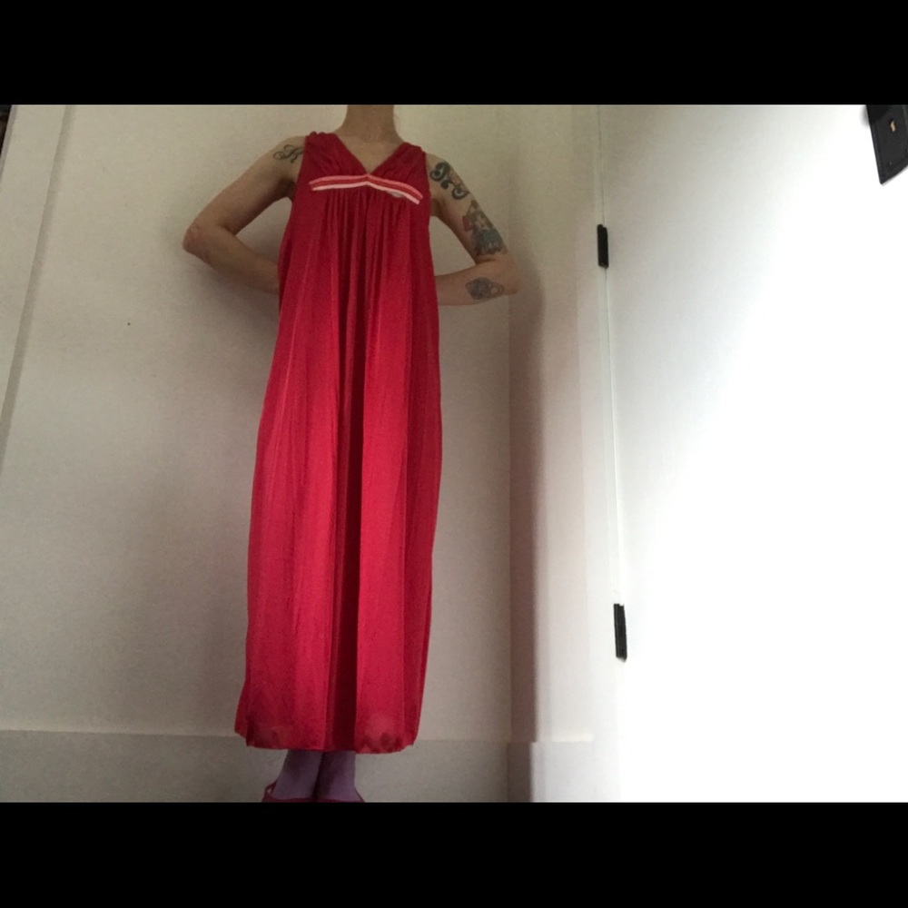 Vintage 1950’s Vintage Nightgown Red & Pink Maxi - Picture 4 of 11